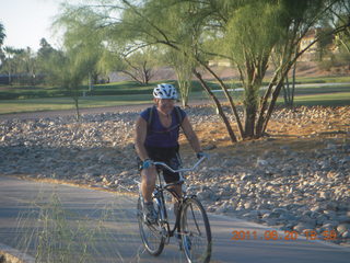 Adam riding newly-restored Schwinn Typhoon bike ('the beast')