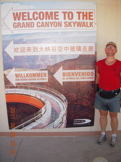 112 7ls. Welcome to the Grand Canyon Skywalk sign with Adam