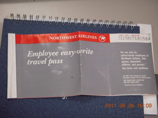 Northwest Airlines (NWA) easy-write pass