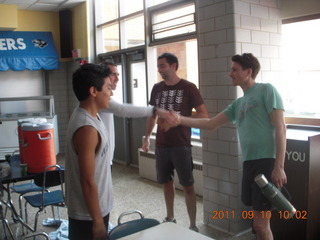 cross-country team and alumni - after-race pizza