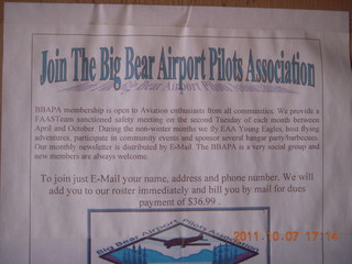 34 7q7. Big Bear City (L35) pilots association sign