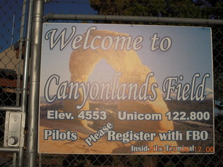 221 7q8. Welcome to Canyonlands Field (CNY) sign