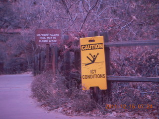 12 7sf. Zion National Park - pre-dawn Riverwalk - icy warning signs