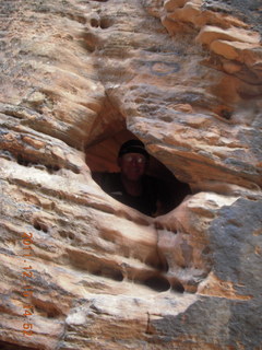 424 7sf. Zion National Park - Angels Landing hike - Adam in rock