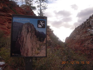 432 7sf. Zion National Park - Angels Landing hike - warning sign up close