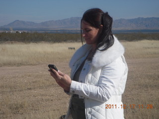 Zion National Park - pre-dawn Riverwalk - icy warning signs - Gokce taking a picture of Olga