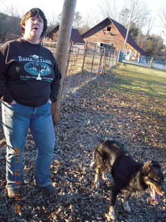 Joe's and Vicki's yard - Vicki and dog