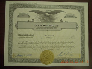 my Clear Demand stock certificate