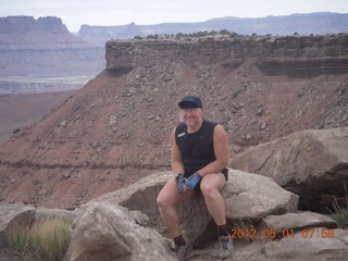 81 7x1. Canyonlands Murphy hike - Adam at vista view (tripod)