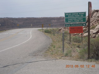 164 7x2. driving back to Moab - closed for half marathon sign