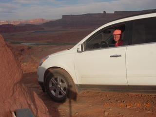 Harrah Pass drive - Adam in Chevrolet Transverse rental car (tripod)