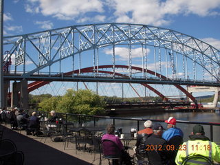 Hastings Bridge Float-In - Kevin G taking a picture over the sign
