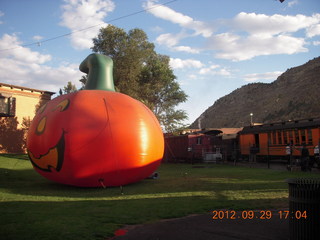 494 81v. Durango-Silverton Narrow Gauge Railroad - giant inflatable pumpkin at the station