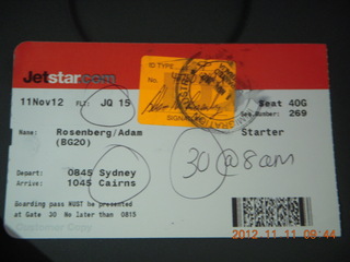 JetStar - route from Sydney to Cairns boarding pass