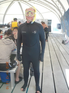 Great Barrier Reef tour - Adam in snorkel mask and stinger suit