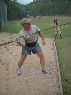 115 83d. Tjapukai Aboriginal Cultural Park- Adam throwing a spear