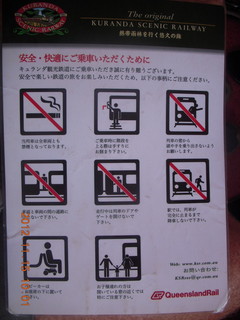 Kurunda rain forest tour - scenic railway - safety sign in Japanese