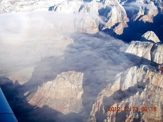 aerial - Zion National Park through cloud