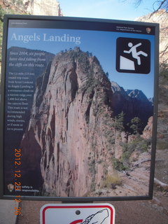 112 84p. Zion National Park - Angels Landing danger sign up close