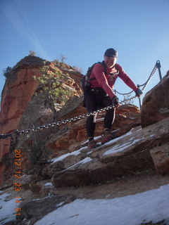 179 84p. Zion National Park - Angels Landing hike - Adam using chains