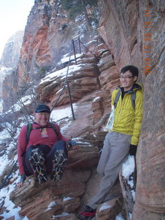 184 84p. Zion National Park - Angels Landing hike - Adam showing off crampons