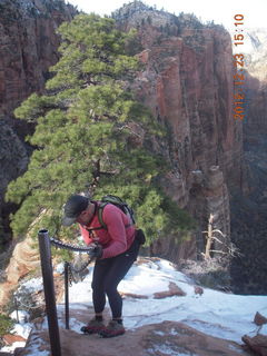191 84p. Zion National Park - Angels Landing hike - Adam using chains
