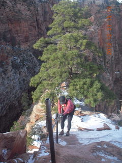 194 84p. Zion National Park - Angels Landing hike - Adam using chains