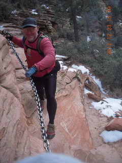 214 84p. Zion National Park - Angels Landing hike - Adam on the scary, skinny part
