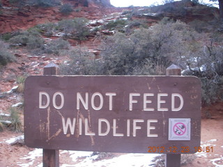 Zion National Park - Angels Landing hike - West Rim trail - Do not feed wildlife sign