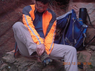 278 84p. Zion National Park - Angels Landing hike - slippery Walter's Wiggles - another hiker's crampons