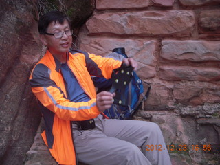 279 84p. Zion National Park - Angels Landing hike - slippery Walter's Wiggles - another hiker's crampons