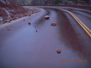 8 84q. Zion National Park - rock slide in the roadway