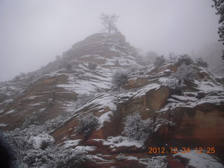 Zion National Park - cloudy, foggy Observation Point hike - icicles
