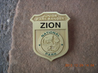 Zion National Park - my Junior Ranger badge for being helpful