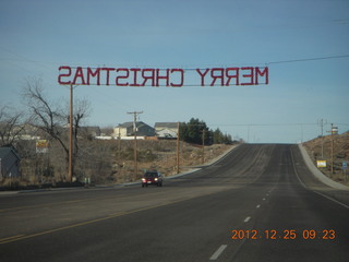 drive to Saint George - SAMTSIRHC YRREM sign