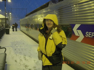 Betsy next to train in snow