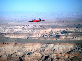 30 89q. aerial - Brian's red Mooney in flight