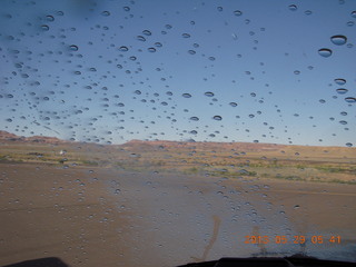 N8377W windshield raindrops at Canyonlands