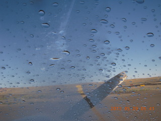 N8377W windshield raindrops at Canyonlands