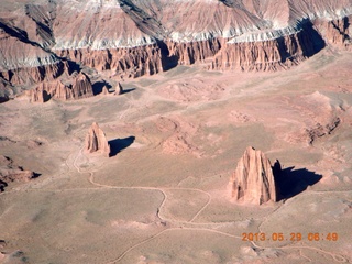 29 89v. aerial - Cathedral Valley - Temples of the Moon and Sun