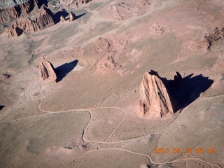 aerial - Cathedral Valley - Temples of the Moon and Sun