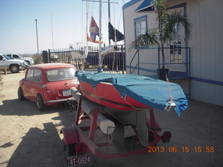 23 8af. Sean's new boat - Kristina II - cute boat store setup with Austin Mini