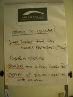 Uganda - Kampala - Sheraton hotel - Astro Trails schedule