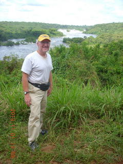 104 8f1. Uganda - drive north to Chobe Sarari Lodge - Adam at the Nile River