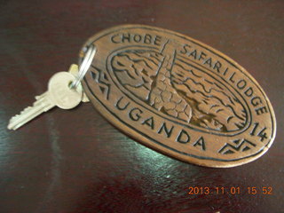 134 8f1. Uganda - Chobe Sarari Lodge - our room key