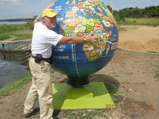 109 8f2. Uganda - Murcheson Falls National Park - Adam showing route on globe