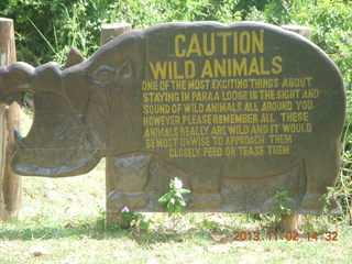 269 8f2. Uganda - Murcheson Falls National Park - Caution Wild Animals sign
