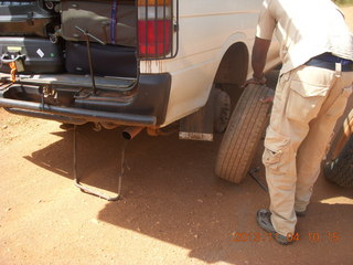 22 8f4. Uganda - drive to chimpanzee park - fixing a flat tire