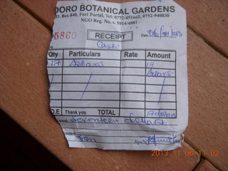 Uganda - Tooro Botanical Garden receipt