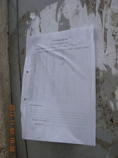 Uganda - drive back to Kampala - restroom inspection time sheet